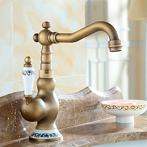 Waschbecken Wasserhahn Antik Bronze Badarmaturen, Wasserhahn for Küche, Mischbatterie mit Keramikkran, Kalt- und Warmwasserhahn Wassermischer Waschtischarmaturen (Color : S, Surface Finishin