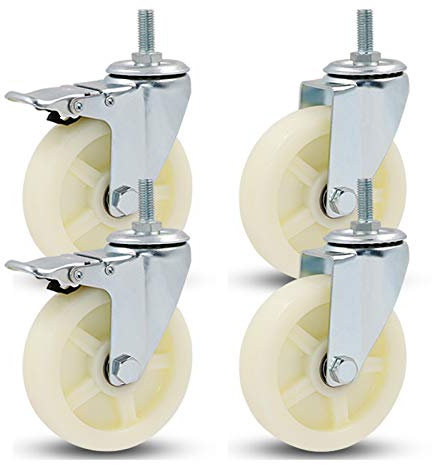 Gummierte Trolley-Räder Lenkrollen, Universal-Rad, Schwerlast-Drehgelenk oder Möbel, Trolley-Räder mit Nylon, bewegliche Räder, Industrie, M12 x 25 mm Gewindeschaft, 4er-Pack/Bremse/125 mm/5 Zoll ( Co