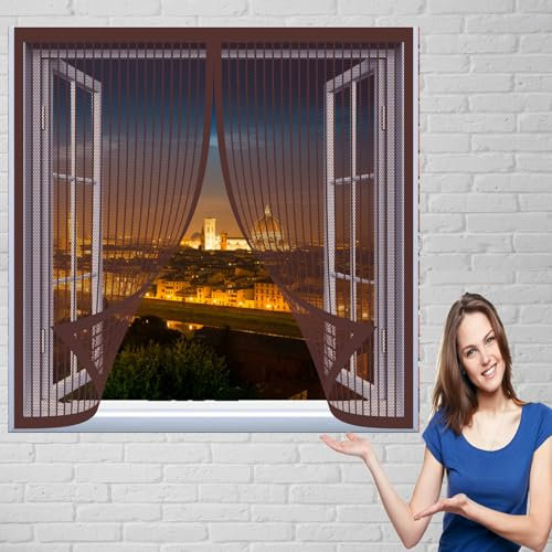 Insektenschutztür Fliegenschutz 200 x 90 cm Fliegengitter für Fenster in Verschiedenen Größen Auswählbar Magnet Fliegengitter für Alle Universalfenster, Braun