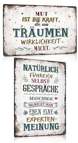 2ER SCHILDER MIT SPRÜCHEN SET 20X30cm - MUT - SELBSTGESPÄCHE - Vintage Metallschild Blechschild als Wanddekoration und Geschenke für Frauen Familie Freundschaft und Liebe Freundin