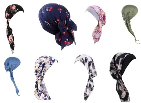 Förbunden huvudbonad huvudsjal kemo huvudbonad mössa huvudskydd halsduk turban keps bomull alopeci bandana, Marinblå gul blomma, Einheitsgröße