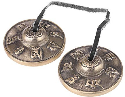 LetCart Platillos tibetanos hechos a mano de latón, juego de 2, aparato musical budista tibetano para meditación y rituales, 6 cm de diámetro, diseño tradicional