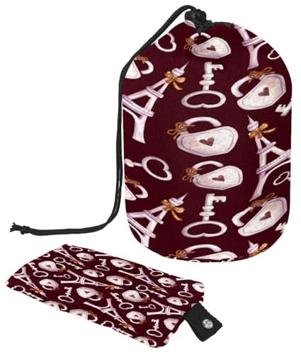 Beauty case con coulisse, con serratura a torre Eiffer e chiave a forma di cilindro, borsa per cosmetici, organizer da viaggio per trucchi + piccola borsa, Multi,
