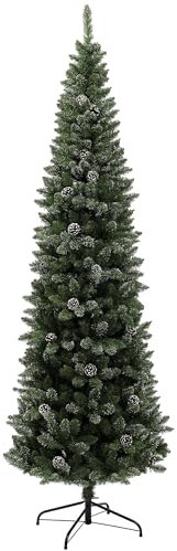 HOMCOM Árbol de Navidad Estrecho 225 cm Árbol de Navidad Artificial con 980 Ramas 75 Piñas y Soporte de Metal Árbol Navideño para Salón Interior Verde