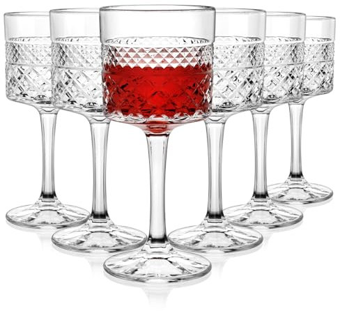 Cambareign Wine Glasses Set of 6, 400ml Large Crystal Wine Glass, Square Red Wine Glasses with Long Stem, Gifts for Wedding Birthday Celebrations