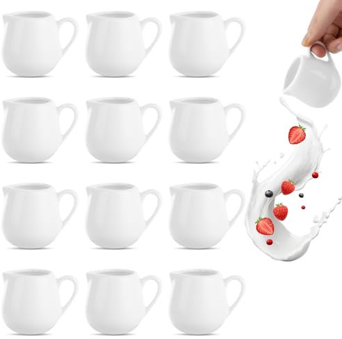 MUXHEL 12 bricco per il latte da 110 ml, in porcellana, piccolo con manico, per il latte in porcellana, piccolo contenitore per il latte, piccolo bricco per la panna, piccolo versatore per il latte in