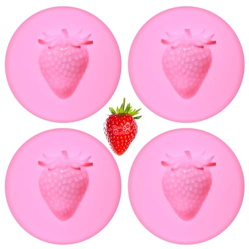 Moule à Fraise 3D en Silicone pour Résine Époxy - Moule à Biscuits au Chocolat Quatre Fraises pour Décoration de Gâteau DIY