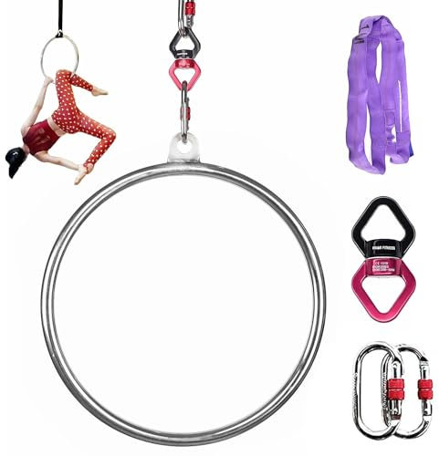 FFYUTING Aerial Hoop, festigkeitsgeprüfter Lyra Hoop mit Zubehör, professionelle Aerial Single Point Hoops, Zirkus-Aerial-Ring-Set, Aerial-Yoga-Ausrüstung, maximale Belastung: 600 kg