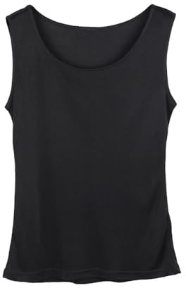 BrightGlow Top Débardeur Femme en Soie T-shirts Sans Manches Confortable Sous-vêtements Élégant Femmes Haut en Soie Sans Manches avec Col Rond Sexy Soie Maillot de corps Top Débardeur Femme, Noir , M