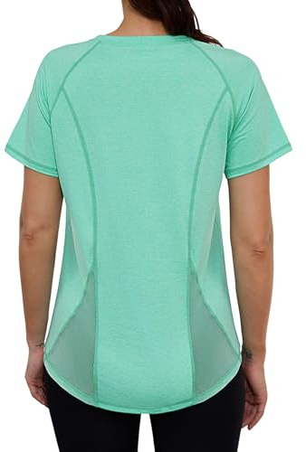 Terecey Sport Tshirt Damen Rundhals UPF 50+ Funktionsshirt Basic Loose Fit Kurzarmshirt Leichtes Einfarbig Laufshirt Schnell Trocknend Sommer Atmungsaktiv Fitness Yoga Top, Grün XL