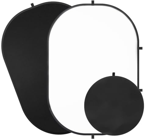 5X6.5ft Backdrop for Photography, Double Sided White Screen and Black Screen, 2 in 1 Collapsible and Reversible Background for Photography, YouTube Videos,and Live Streaming