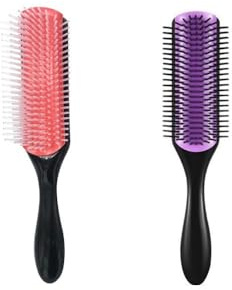 2 PCS Hair Brushes for Curly & Straight Hair – 9-Row Cushion Brush with Anti-Static Rubber Pad, Detangling & Styling Brush for Women and Men, Curl Shaping & Separating Brush, Unisex, All Ages