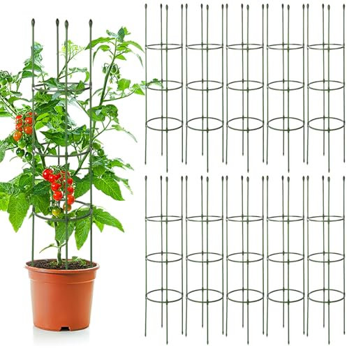 Landical Tomatenkäfige für Gartenpflanzen, unterstützt bis zu 140 cm, robuste Rankgitter, Gartenpfähle für Klettergemüse, Topfpflanzen, Blumen, 10 Stück