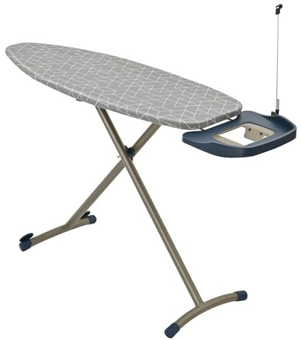 Ironing Board with Steam Generator Iron Tray | Retractable Iron Rest & Cable Holder | Extra Thick Padded Reversible Cover | Glider Wheels | 159cm x 42cm, Grey