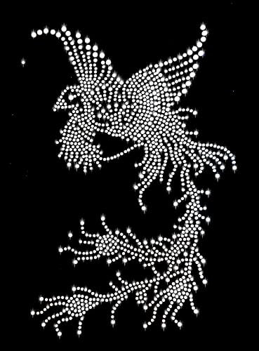 XXL fågel påfågel fenix strass strykbild 1 snabbfix applikation