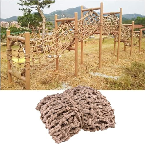 LoiYtrd Kletternde Gurtbänder Sisal-Seilnetz, Kletternetz for Spielplatz-Fitnessgeräte, Outdoor-Spielplatz-Seilnetz-Training Gewebtes Trenngitter Sisalseil Zaungeflecht(3 * 3m(9.9 * 9.9ft))