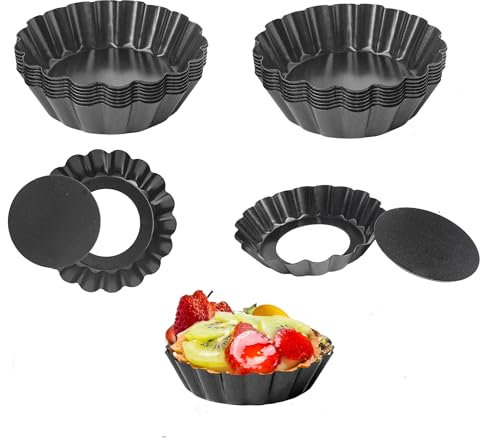 Axigundaone 16 Pcs 4 Inch Tart Pans with Removable Bottom, Nonstick Mini Quiche Pan Fluted Sided, Round Tart Pans Carbon Steel for Baking, Fruit Tart, Pies (Dark Gray)