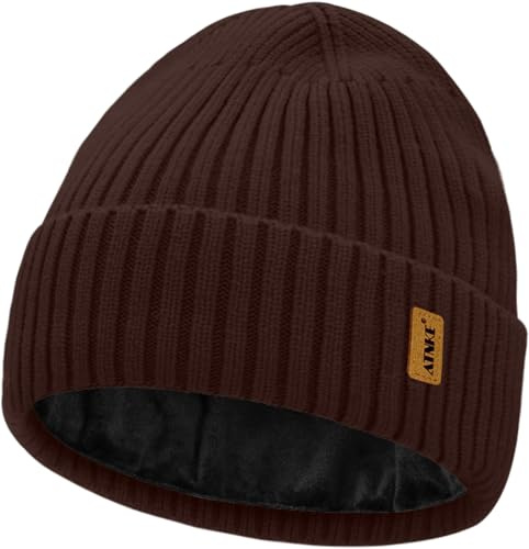 ATNKE Stickad mössa för herr och dam, vinter, mjuk ullmanschett, dött huvud, stretch, tjock, varm, fleece, foder, keps, dagliga gåvor, kaffe, One size