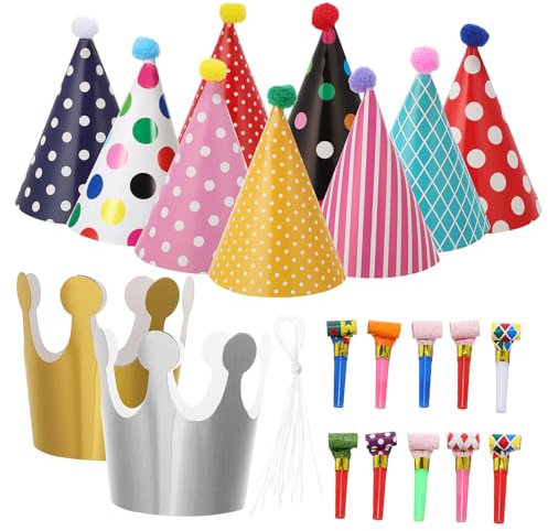 QUMIIRITY Cappellini Da Per Compleanno Corone Di e Soffiatori Decorazioni Colorate Per Feste Di Compleanno e Altre Celebrazioni