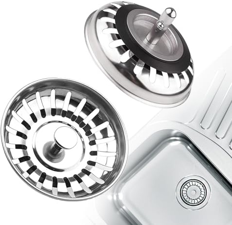 Lot de 2 filtres d'évier de cuisine de rechange universels en acier inoxydable pour déchets alimentaires/attrape-cheveux – Diamètre du trou d'évier britannique 79 mm