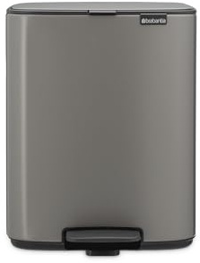 Brabantia Poubelle Bo 12L (Platine) – Poubelle cuisine à pédale à fermeture progressive – Système de tri des déchets facile à nettoyer avec seau amovible – Sacs-poubelle PerfectFit gratuits inclus