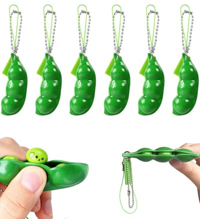 FUGLUS 6 Stück Quetschbohnen Schlüsselanhänger Squishy Erbsenkapsel,Squishy Sojabohnen Anhänger Spielzeug bringen Spaß Schlüsselanhänger Handykette Tasche Anhänger für Kinder reduziert