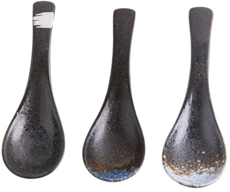 Warmhm 3 pièces Cuillères à Soupe Céramique Japonaise Cuillères Multifonctions pour Soupe Riz et Dessert Design Élégant et Confortable Coloris Aléatoires Couleur Couleur Aléatoire