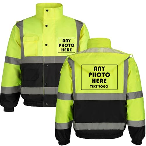 Personalisierbare Warnschutz-Bomberjacke, individuelles Logo, Sicherheitsmantel, wasserdicht, Arbeitskleidung für Herren, mit Kapuze