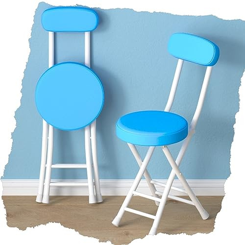 Klappbarer Barhocker aus PU-Leder mit gepolsterter Rückenlehne und Sitzfläche, 45 cm Höhe, Küchen- und Esszimmerstuhl, tragbarer Barstuhl für Pub und Bistro, Blau