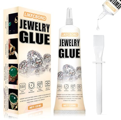 LIKFCBOND Schmuckkleber, Schmuckkleber Extra Stark Transparent, Schmucksteinkleber mit Schaber, für Mehrzweckkleber Zum Präzisen Verkleben von Edelsteinen, Perlen und DIY Projekte, 120ml