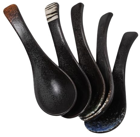 ZUNOXAZ Lot de 5 Cuillères à Soupe Ramen Japonaises en Céramique Cuillères Chinoises aux Couleurs Variées pour Soupes Nouilles et Desserts Asiatiques