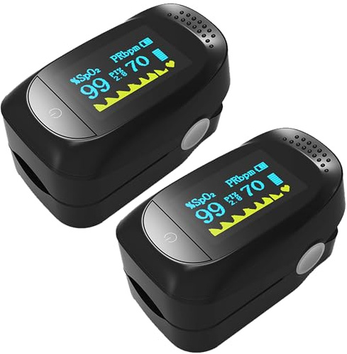 Pulsoximeter,Fingerpulsoximeter,Oximeter ideal zur schnellen Messung der Sauerstoffsättigung (SpO2)-Einfacher Pulsmesser für Erwachsene–OLED Anzeige (A, 2 Stück)