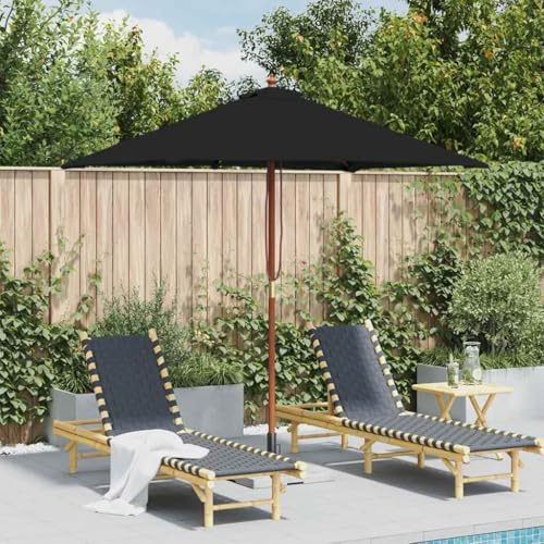 INLIFE Parasol de Jardin avec mât en Bois Noir 150x200 cm