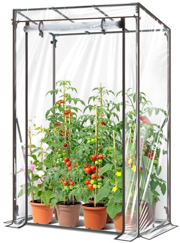 Ohuhu Invernadero para exteriores, invernadero portátil de tomates resistente con marco estable, cubierta de PVC reforzada y puerta enrollable, invernadero de plástico para patio trasero, jardín
