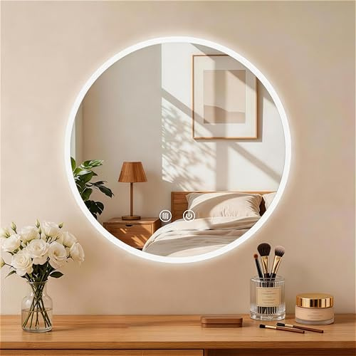 baklon Rund Badspiegel mit Beleuchtung, Badezimmerspiegel Wandspiegel 60cm und Touch-Schalter, IP65-Led-Spiegel-Bad mit Speicherfunktion, 3 Farbtemperatur,dimmbarer,Antibeschlag,HD Hartglas