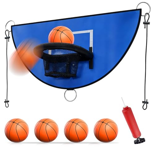 WIYETY Studsmatta Basketkorg: Mini basketkorg med 3 minibasketbollar, basketset studsmatta tillbehör, basketkorg för studsmatta för vuxna inomhus och utomhus, blå