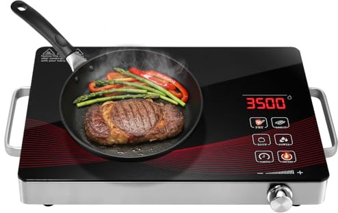 Yelyee Induktionskochplatte Einzel,3500W Infrarot-Kochfeld,41*29 CM mit Touch + Drehregler,4 Kochprogramme, Präzise Temperaturregelung (±0.3°C), Timer 1 Min/3h,Sicherheitsglas – für Haushalt & Outdoor