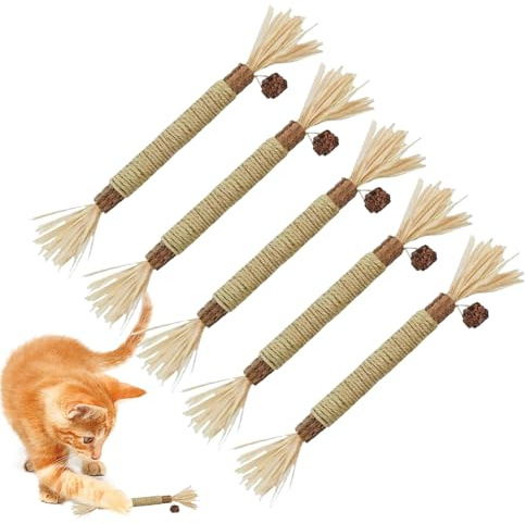 Silvervine Sticks Katzenspielzeug – 5er-Pack, natürliches Kauspielzeug für Katzen, Zahnreinigung, Zahnpflege | Silver Vine Kitten Treat Katzenminze Katzen Zahnen | Spielzeug Catmint Silver Vine Sticks