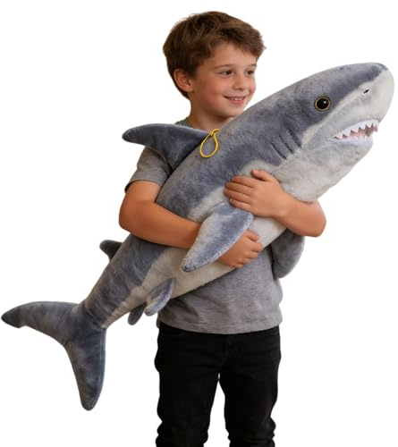 Xiyocadt Hai Kuscheltier Groß, Realistische Weißer Hai Plüschtier Spielzeug, Großes Stofftier für Kinderzimmer-Deko, Geburtstagsgeschenk für Kinder (100 cm)