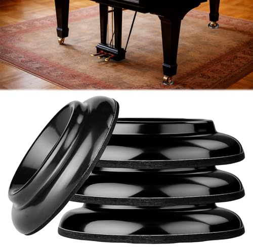 4 Pack Piano Caster Cups, Floor Protectors for Furniture Legs, Chair Leg Floor Protectors, Black, Non-slip, Soundproof Plastic, for All Floors of Furniture, Sofas, Bed and Large Musical Instruments