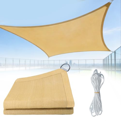 Vela ombreggiante 2x2m in HDPE anti-UV, traspirante e resistente, ombreggiante con occhielli con corde per installazione facile, telo ombreggiante per terrazzo, giardino, pergola e piscina (Beige)