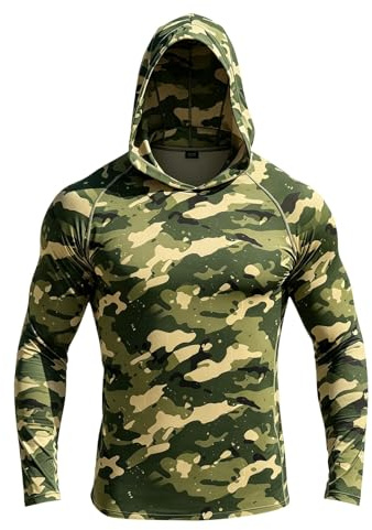 DENGJIAMY Herr plusstorlek solskydd huvtröja UPF 50+ Rash Guard Camo skjorta långärmad utomhus fiske löpning vandring toppar med mask