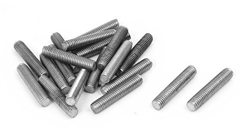 sourcing map 20pcs M5 x 25mm 0,8mm Paso 304 Completa de Acero Inoxidable | Barra Roscada Espárrago Perno Varilla