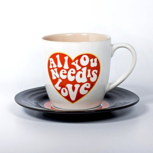 Thumbs Up! L&M Mug And Saucer Set - Love Tazza con Piattino a Forma di Vinile, Ceramica, Multicolore, 15.7x10x15.7 cm
