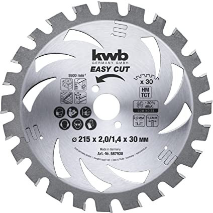 kwb Kreissägeblatt 215 x 30 mm, Made in Germany, leichtgängig, speziell für Akkumaschinen, Universal Sägeblatt für z.B. Metalle, Holz und Kunstoffe