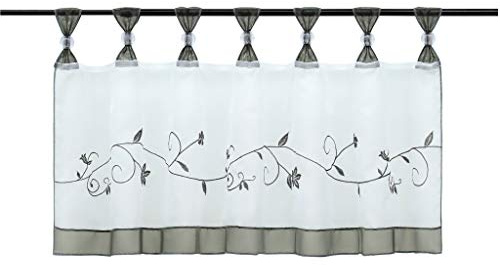 HongYa Bestickte Scheibengardine transparenter Voile Bistrogardine mit Schlaufen H/B 45/120 cm Grau