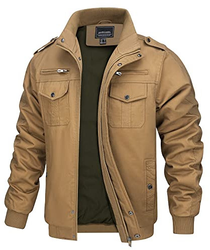 MAGCOMSEN Jacke Herren Übergangsjacke Militär Fliegerjacke Männer Pilotenjacke Outdoor Winterjacke mit Stehkragen, Khaki 3XL