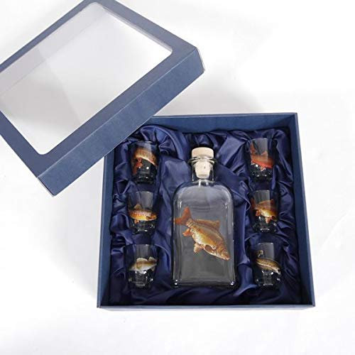 GTK - Geweihe & Trophäen KRUMHOLZ Lot de 7 verres à liqueur avec motifs poissons et carafe à carpe