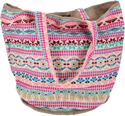 GURU SHOP Handgefertigte Boho Shopper Tragetasche, 100% Baumwolle | Geräumige Schultertasche im Hippie-Retro-Look, kleines Innenfach, ideal für Strand und Einkauf.