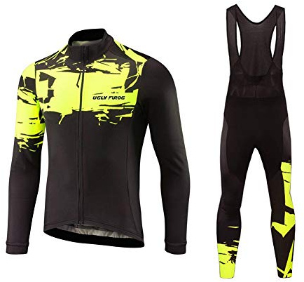 UGLY FROG 2019-2020 Winter Jersey Thermisches Fahrradtrikot Vlies Thermo Langarm Shirt/Fahrradbekleidung Set Radtrikot Langarm Winddicht Herren Thermische Fleece mit 3D Polster Hosen FSNL01